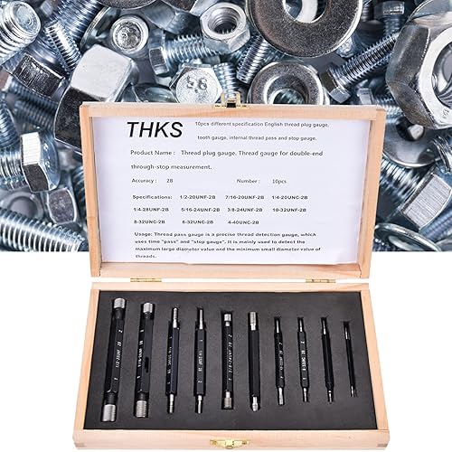 Thread Plug Gauge High Accuracy Double End Through Stop Measurement Hand Tool for Hardware Tool Thread Diameter Measurement 10Pcs (Imperial Thread) - Poueer