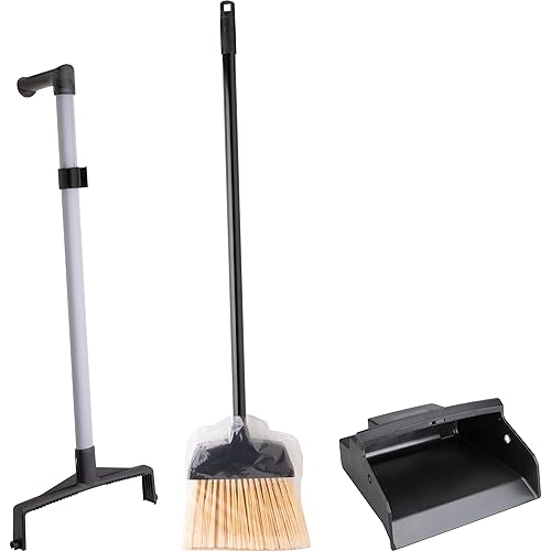 Genuine Joe 02407 Lobby Dust Pan Combo Kit, 2-Way Handle, Black - Poueer