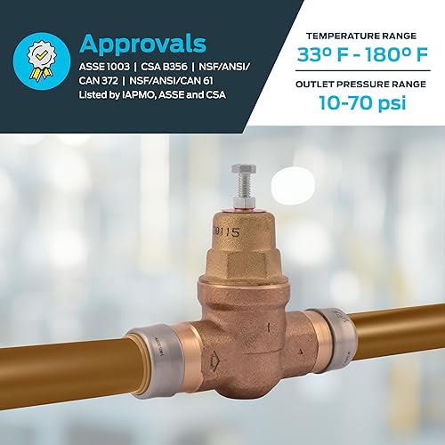 SharkBite 3/4 Inch EB45 Direct Pressure Regulating Valve, Push to Connect Brass Plumbing Fittings, PEX Pipe, Copper, CPVC, PE-RT, HDPE, 23808-0045 - Poueer