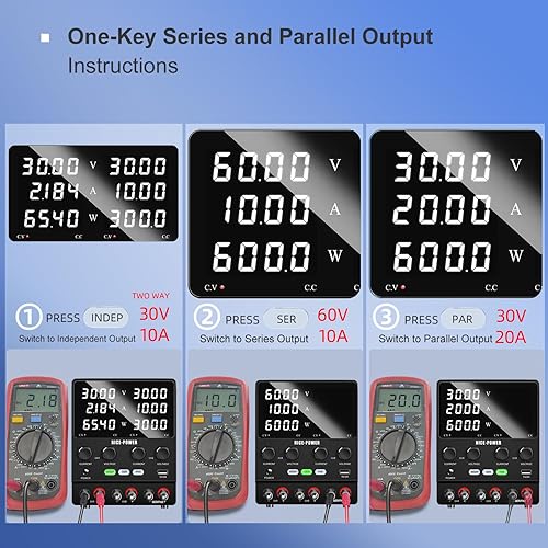 NICE-POWER Dual DC Power Supply Variable: 30V 10A Adjustable Switching Regulated Series (60V 10A) Parallel (30V 20A) High Precision 5V/2A USB Port Bench Lab Power Supplies - Poueer