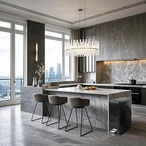 12 Gallon Trash Can, Stainless Steel Trash Can with Fingerprint-Resistant, Removal Inner Buck &Soft Close Plastic Lid, Step Garbage Can for Kitchen and Office, 45 Liter Capacity - Poueer