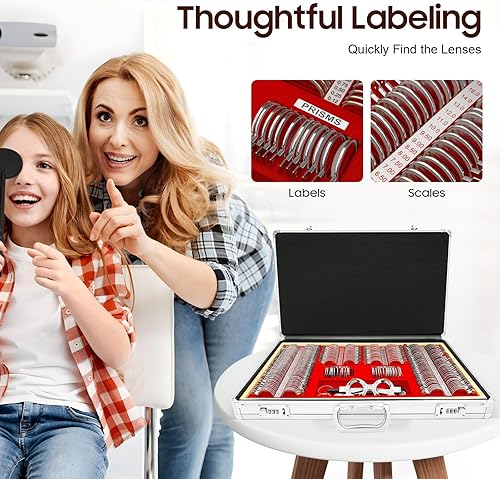 266Pcs Optical Trial Lens Set Optometry Kit Metal Rim Ophthalmic Lenses + Aluminum Case + Trial Frame + Cross Cylinders (266Pcs/Set) - Poueer