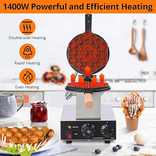 Bubble Waffle Maker 2800W Electric Bubble Waffle Maker Machine Non-stick Egg Waffle Maker Bubble Waffle Baker for Home and Commercial Use - Poueer