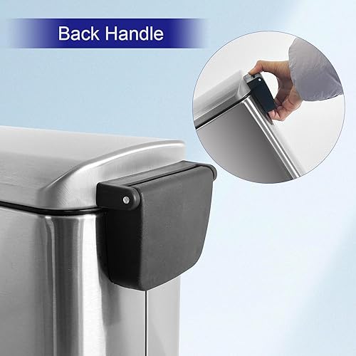 12 Gallon Trash Can, Stainless Steel Trash Can with Fingerprint-Resistant, Removal Inner Buck &Soft Close Plastic Lid, Step Garbage Can for Kitchen and Office, 45 Liter Capacity - Poueer