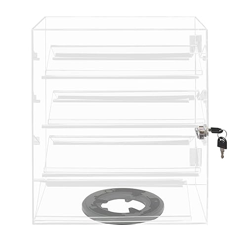 4 Tiers Rotating Acrylic Display Case, Clear Acrylic Eyewear Showcase with V-Shaped Shelves & Lock, Countertop Display Box for Jewelry, Watches, Glasses - Poueer