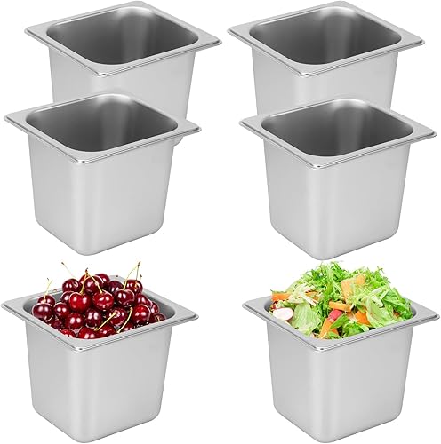6 Pack, 1/6 Size Stainless Steel Steam Table Pan with Lid, 6 Inch Depth Hotel Pans for Weddings, Parties, Restaurants, Cafeterias and Hotels - Poueer
