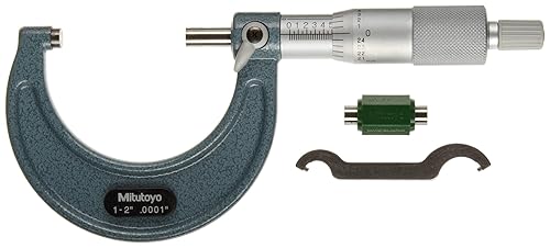 Mitutoyo 103-132 Outside Micrometer, Baked-enamel Finish, Ratchet Stop, 1-2' Range, 0.0001' Graduation, +/-0.0001' Accuracy - Poueer