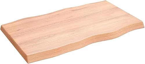 vidaXL Treated Solid Oak Wood Table Top | Live Edge | Home and Office Friendly | Light Brown| Dimensions: 39.4'x19.7'x(0.8'-1.6') - Poueer