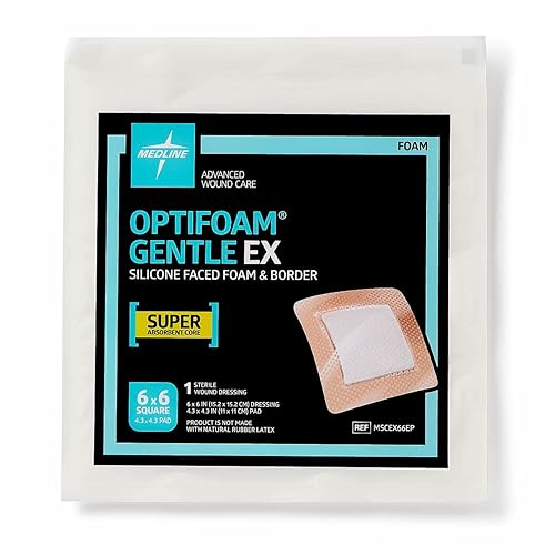 Medline Optifoam Gentle EX Bordered Foam Adhesive Dressing, 6' x 6' Square (10 Count) - Poueer