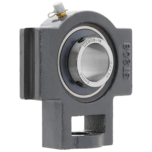 [2-Pack] UCT206-19 - Take-Up Housing Ball Bearing Unit, Insert Bearing UC206-19, Cast Iron Housing T206, Bore Shaft 1.187 in (30.16 mm), Set Screw Locking, 4.449 in (113 mm) Length Total - Poueer