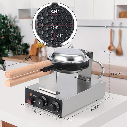 Bubble Waffle Maker 2800W Electric Bubble Waffle Maker Machine Non-stick Egg Waffle Maker Bubble Waffle Baker for Home and Commercial Use - Poueer