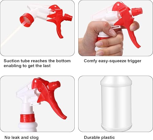 Gerrii 12 Pcs Plastic Spray Bottles with Adjustable Nozzle and Label for Cleaning 24 oz Anti Leak HDPE Spraying Bottles Empty Water Squirt Bottle (Red) - Poueer