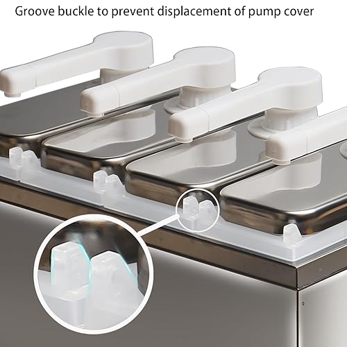 Condiment Pump Dispenser, Stainless Steel Ketchup Pump Dispenser with Measuring Jigger Set-Detachable Leak-Proof Design|for Sauce Honey Syrup Dressing|Commercial & Home Kitchen Use (2L-4jars) - Poueer