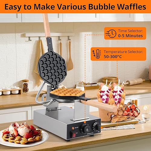 Bubble Waffle Maker 2800W Electric Bubble Waffle Maker Machine Non-stick Egg Waffle Maker Bubble Waffle Baker for Home and Commercial Use - Poueer