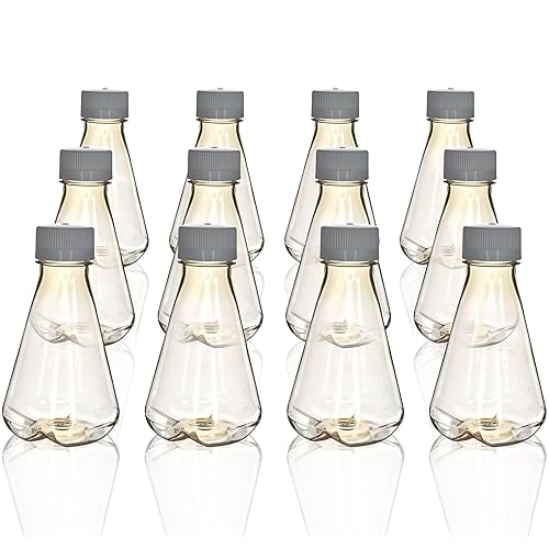 Eisco - Pack of 12, 500mL Sterile Polycarbonate Erlenmeyer Flasks, Non-Vented, Baffled Bottom, Gamma Sterilized, USP Class VI, Lab-Grade, Mixing, Cell Culture, Shaker Compatible - Poueer