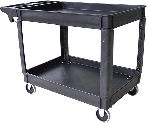 MaxWorks 80855 500-lb Utility Service PP Cart With Two Trays and Wheels 30 Inch X 16 Inch Overall Dimensions - Poueer
