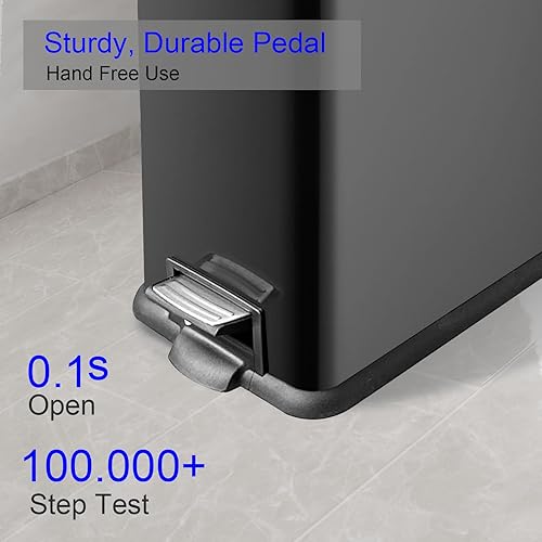 12 Gallon Trash Can, Stainless Steel Trash Can with Fingerprint-Resistant, Removal Inner Buck &Soft Close Plastic Lid, Step Garbage Can for Kitchen and Office, 45 Liter Capacity - Poueer