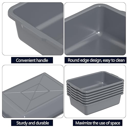6-Pack 24 L Commercial Bus Tub, Plastic Bus Box, Gray - Poueer