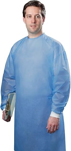 Tronex AAMI Level 2 Chemotherapy Gown, Chemo-Rated Disposable Gowns, Fluid-impervious Blue Medical Isolation Gowns with Neck Ties (50, Unisize) - Poueer