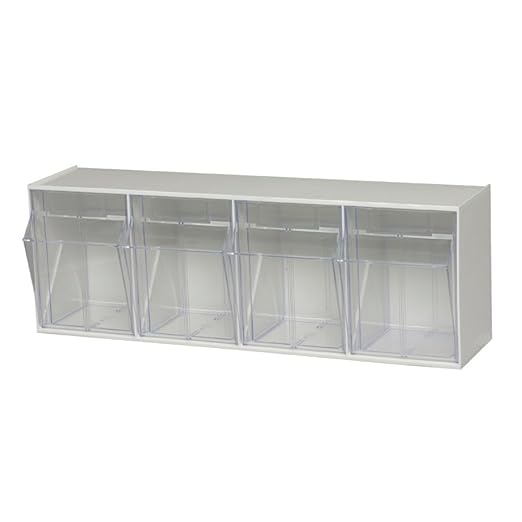 FSE Quantum QTB304WT Tip Out Bin, (4) Compartment, 23-5/8'L x 6-5/8'W x 8-1/8'H, Handle with Label Slot, Opens to a 45° Angle - Poueer