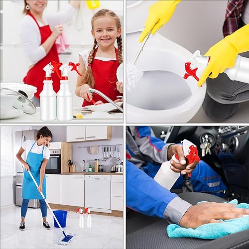 Gerrii 12 Pcs Plastic Spray Bottles with Adjustable Nozzle and Label for Cleaning 24 oz Anti Leak HDPE Spraying Bottles Empty Water Squirt Bottle (Red) - Poueer