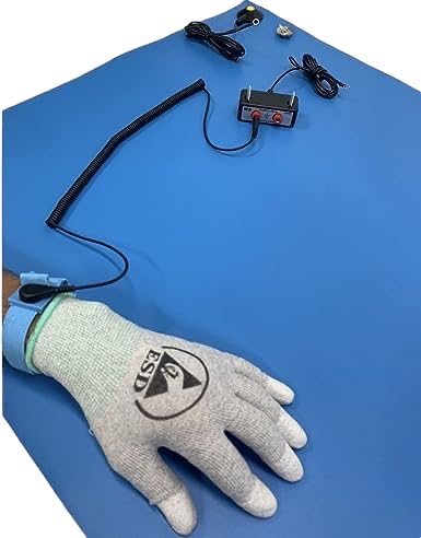 ESD Dissipative Mat Kit - Foam Mat - Three Layer Vinyl [with a Wrist Strap, Grounding Cable, and Dual Bench] (2ft x 2ft, Blue) - Poueer