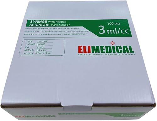 Veterinary Syringe with Needle, Luer Lock 3cc (3ml), 22G x 3/4 inch (19mm), Individually Sealed, 100 per box, 03LT2219 - Poueer