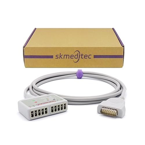 8.2FT 10 Leads Trunk AHA Cable Compatible with GE Marquette, 10K RES. TPU Direct Connect Cord with 15-Pin Monitor Connector - Poueer