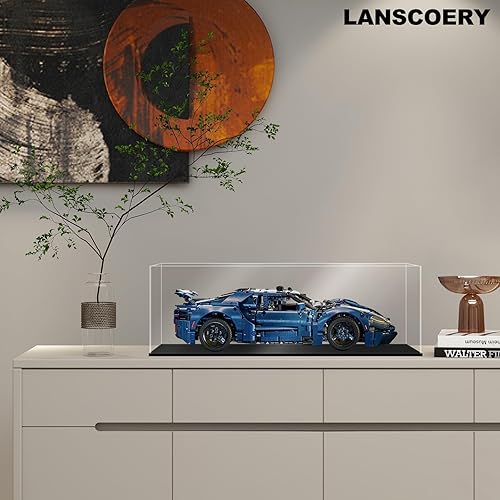 LANSCOERY Acrylic Display Case, Assemble Showcase Display Box for Collectibles, with Dustproof & Seamless Display Design, 15.7x9.8x13.8inch Thick Black Base - Poueer