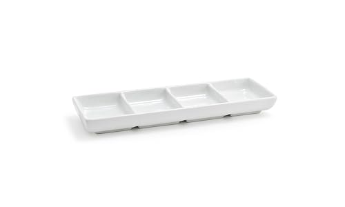 DSD037WHP23 Stackable 4 Compartment Dish, 1' Height, 2.25' Width, 8' Length, 1 oz Per Section, Porcelain, White, (Pack of 12) - Poueer