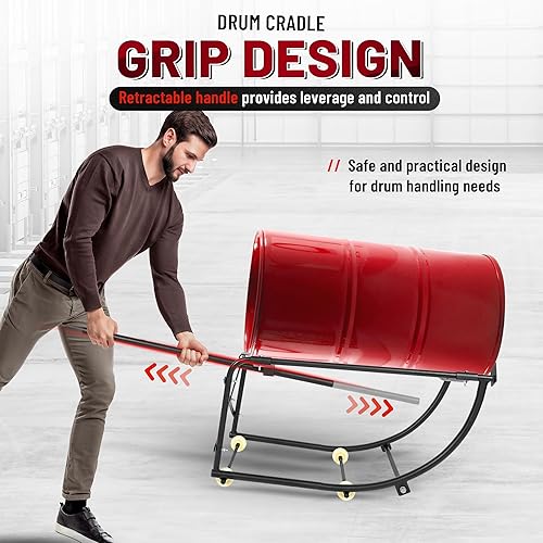 KUAFU 55 Gallon Drum Cradle 600lbs Drums Dolly Cart Drum Dispensing Stand Black 4 Wheel Powder Coated Steel - Poueer