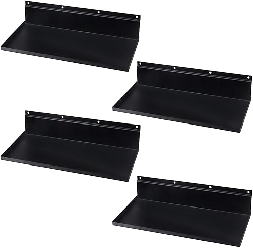 Metal Slatwall Shelves, 4 Pack 17×8 Inch Slat Wall Hanging Shelf Accessories, Heavy Duty Slatwall Shelf for Garage, Retail, Home Storage - Poueer