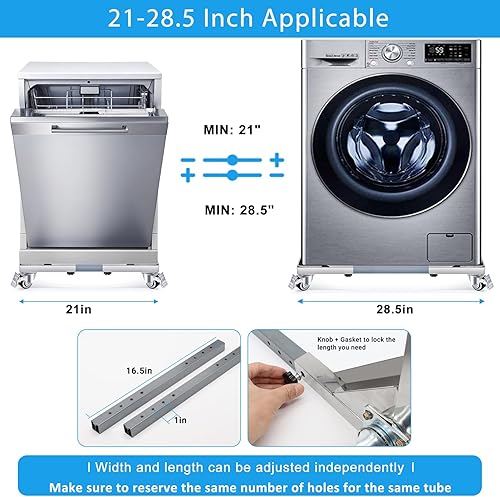Nefish Upgraded Stainless Steel Appliance Dolly with Wheels 21-28 Inch Washing Machine Roller Heavy Duty 700 Lbs Furniture Cart with Wheel Flat Dollies for Washer and Dyer, Fridge, Cabinet, Boxes - Poueer