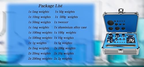 F Grade Stainless Steel Calibration Weight Kit 1mg-1kg Balance Weight The Weight is Equipped with an Aluminum Alloy Box and Comes with Tweezers 25pcs/set - Poueer