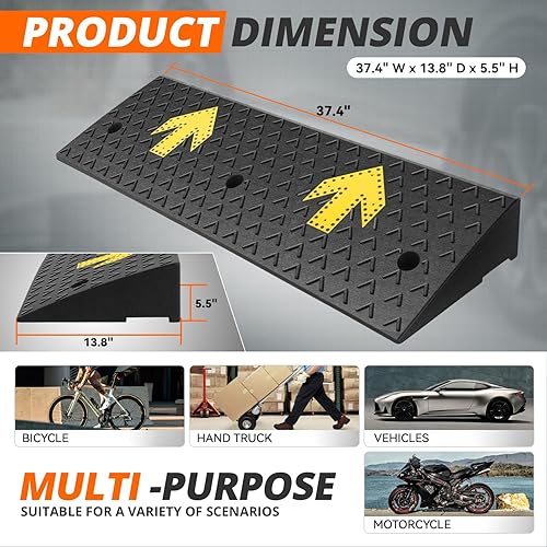 2pcs 5.5 in. Rise 37.4' L x 13.8' W Heavy-Duty Rubber Arrow Curb Ramps, Bridge Ramp for Driveway, Wheelchair, Cars CAAP-TOLS-LRAMP-Arrow-D - Poueer