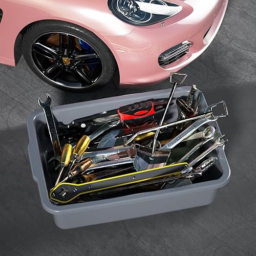 6-Pack 24 L Commercial Bus Tub, Plastic Bus Box, Gray - Poueer