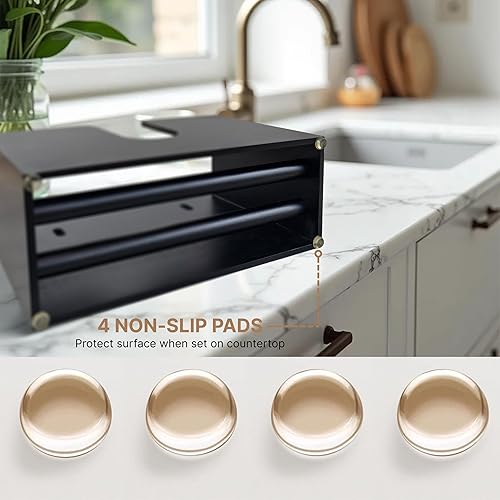 eBun Bamboo Folded Paper Towel Holder – Wall Mount & Countertop Paper Towel Dispenser for Bathroom, Kitchen & Office – Fits C-Fold, Multifold, Z-Fold Towels – Rustic Modern Design, Black - Poueer