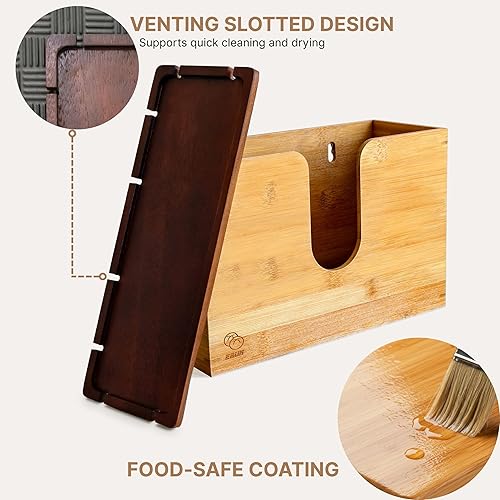 eBun Bamboo Folded Paper Towel Holder – Wall Mount & Countertop Paper Towel Dispenser for Bathroom, Kitchen & Office – Fits C-Fold, Multifold, Z-Fold Towels – Rustic Modern Design, Black - Poueer