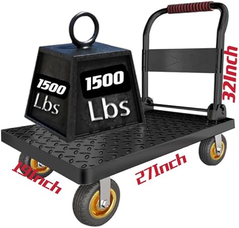 Heavy Duty Platform Truck Flat Cart Hand Trucks,1500 to 2000Lbs Steel Push Cart Dolly with Brake Design, 36 x 24in or 27x19in Large Flatbed Black Trolley (BL, 27X19 Small) - Poueer