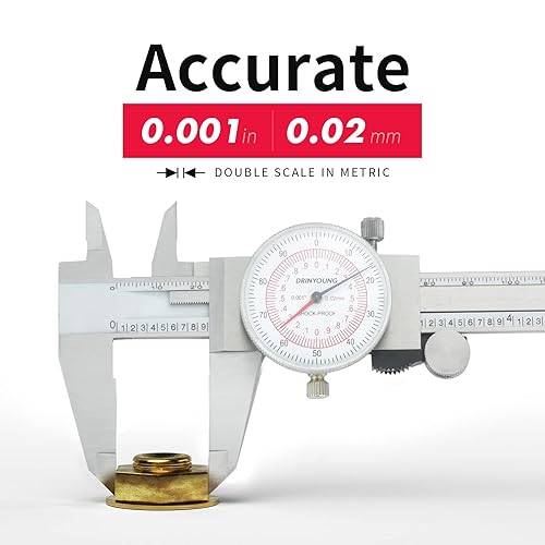 Dial Caliper 6' 150mm Dual Reading Scale Metric System 6' Maximum Measuring 0.001' Graduation Interval (6 inch / 150mm Dual Reading Scale) - Poueer