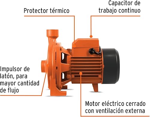 Truper Electric Centrifugal Water Pump 1 HP - Domestic, Brass, 116 L/min Flow, 36m Height, 11.9kg - Poueer