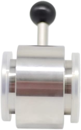 Sanitary Butterfly Valve, Inline, Lever Handle, Manual, 304 Stainless Steel, ISO-KF Interface, KF-40 NW-40 Vacuum Fittings, FKM / Viton Gasket Ring - Poueer