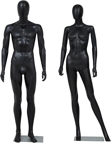 Kinfant Full Body Mannequin Set- 73 Inches Male Mannequin Full Body + 70 inches Female Body Model Stand Realistic Display Metal Base for Retail Clothing Shops, Clothing Design(Black) - Poueer