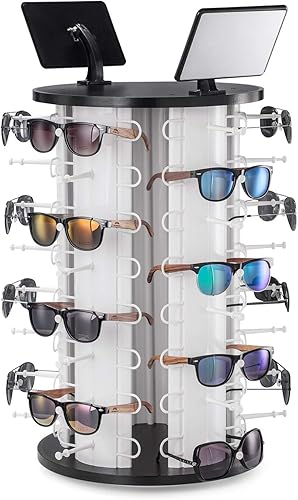 40 PCS Sunglasses Display Stand Rotating with Mirror - 360° Rotating Counter Top Sunglasses Display Rack for Retail (A503-1) - Poueer