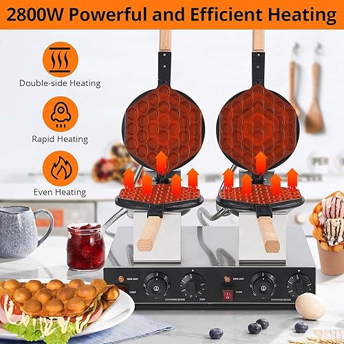 Bubble Waffle Maker 2800W Electric Bubble Waffle Maker Machine Non-stick Egg Waffle Maker Bubble Waffle Baker for Home and Commercial Use - Poueer