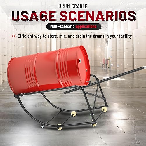 KUAFU 55 Gallon Drum Cradle 600lbs Drums Dolly Cart Drum Dispensing Stand Black 4 Wheel Powder Coated Steel - Poueer