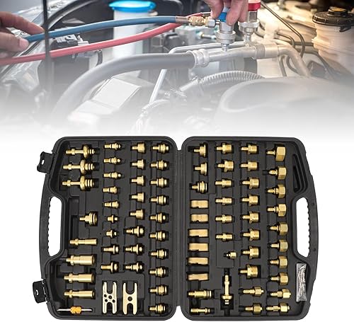 Srliya 77pcs Automotive Air Conditioning Leak Test Kit Brass Ac Leak Detection Tools Connector Repair Kit for Car Truck Auto AC - Poueer