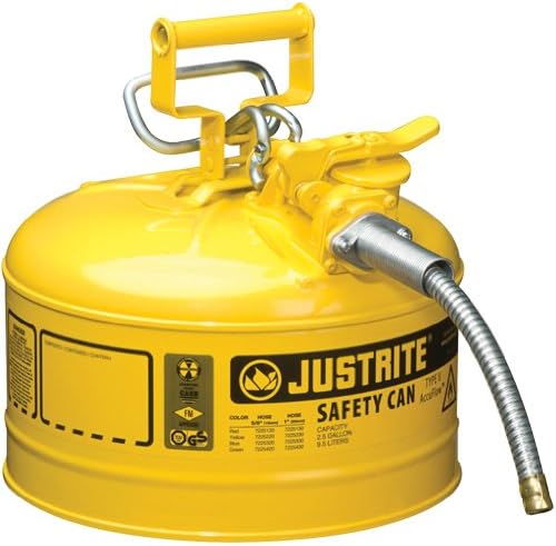 Justrite Type II Accuflow Safety Can, 2.5 Gallons (Yellow, for Diesel) - Poueer