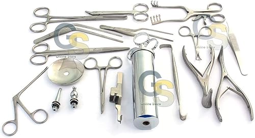 G.S Set of 15 PCS Ear and Nose Instruments Forceps Vienna Nasal Speculum Hartman Alligator Forceps Scissors - Poueer