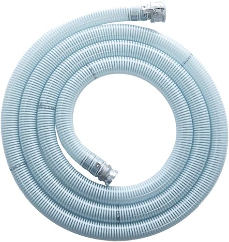 Suction Pump Water Hose With Camlocks - Made in the USA - White/Clear Trash Pump Hose - 1 1/2' x 20' - Poueer